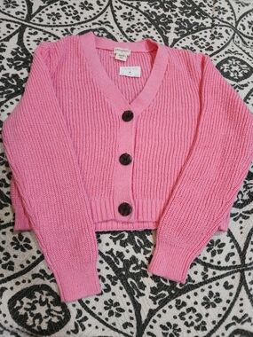 Crewcuts Girls' S (6-7) Pink V-Neck Button Cardigan Sweater